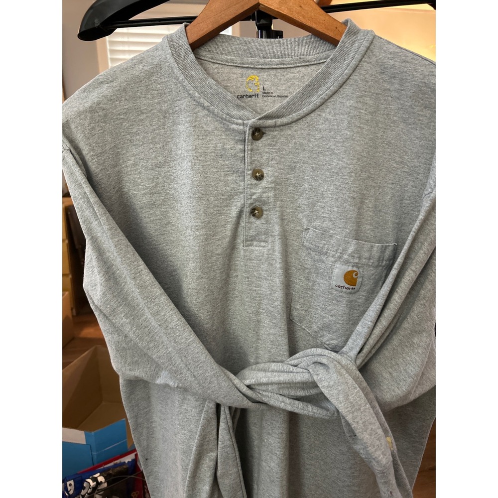 Carhartt Men's Long Sleeve Henley Shirt Gray Workwear Casual Top